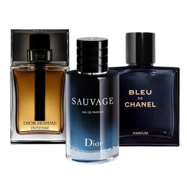 KIT 3 Perfumes: Sauvage Dior, Bleu de Chanel, Dior Homme Intense (Eau de Parfum)