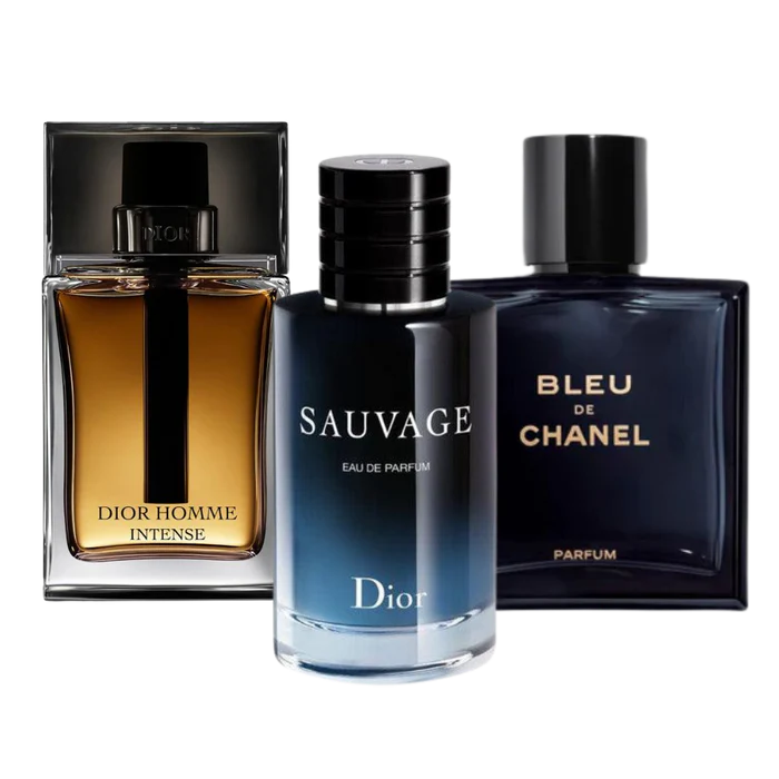 KIT 3 Perfumes: Sauvage Dior, Bleu de Chanel, Dior Homme Intense (Eau de Parfum)